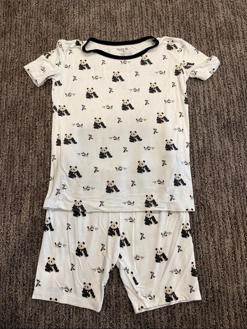 Kyte BABY White Panda Short Pajama Set with Black Trim